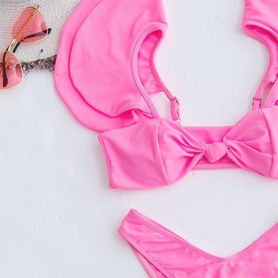 Bikini Dos Piezas con Volantes en Colores Sólidos - Traje de Baño Sexy para Mujer - Image 4