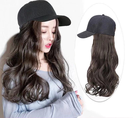 Peluca Sombrero Mujer Cabello Largo Ondas Voluminosas Rojo - Accesorio 2 en 1