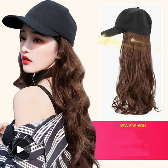 Peluca Sombrero Mujer Cabello Largo Ondas Voluminosas Rojo - Accesorio 2 en 1