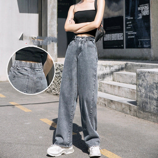 Jeans Rectos Cintura Elástica Pierna Ancha para Mujer - Image 7