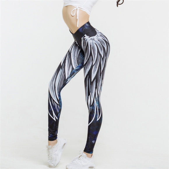 Leggings Deportivos Yoga Cintura Alta con Estampado de Alas Levantacaderas