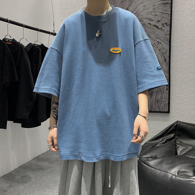 Camiseta Holgada Japonesa Casual para Hombre - Cuello Redondo Textura Waffle - Image 3