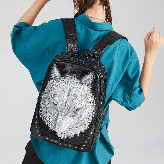 Mochila Punk Lobo 3D con Relieve - Bolso de Hombro Audaz - Image 12