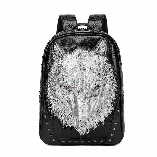 Mochila Punk Lobo 3D con Relieve - Bolso de Hombro Audaz - Image 3