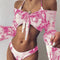 Traje de Baño Leopardo Tres Piezas con Mangas Mesh para Mujer