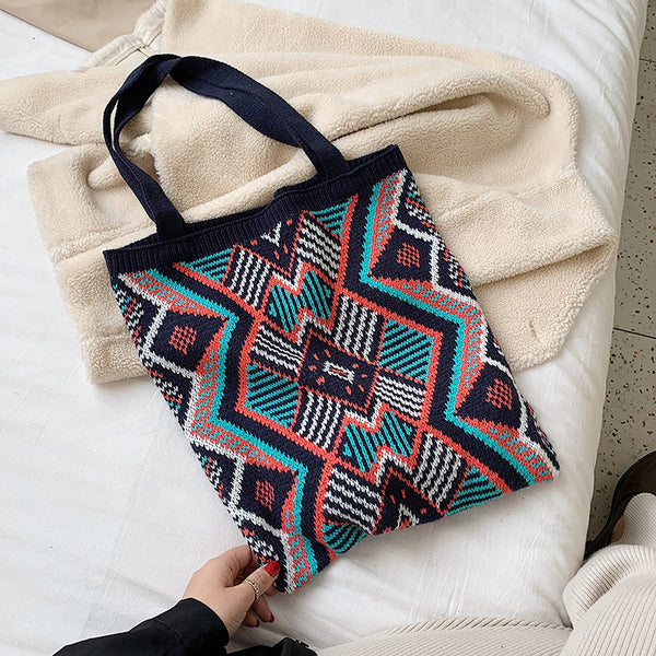 Bolso Tejido Capacidad Grande - Cartera de Hombro Elegante y Versátil