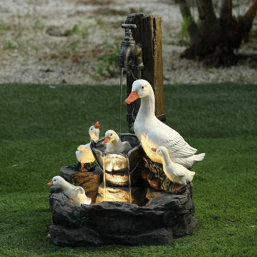 Estatua Decorativa Familia de Patos para Jardín