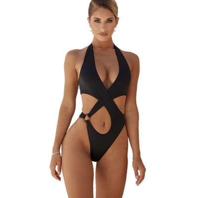 Traje de Baño Enterizo Elegante con Diseño Hueco Cruzado - Tallas Grandes - Image 7