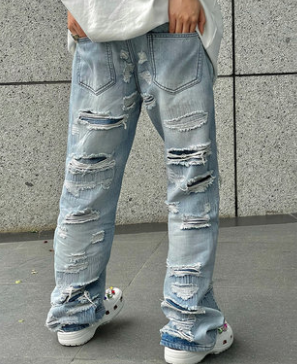 Pantalones Vaqueros Rotos Hombre Lavado Desgastado - Image 3