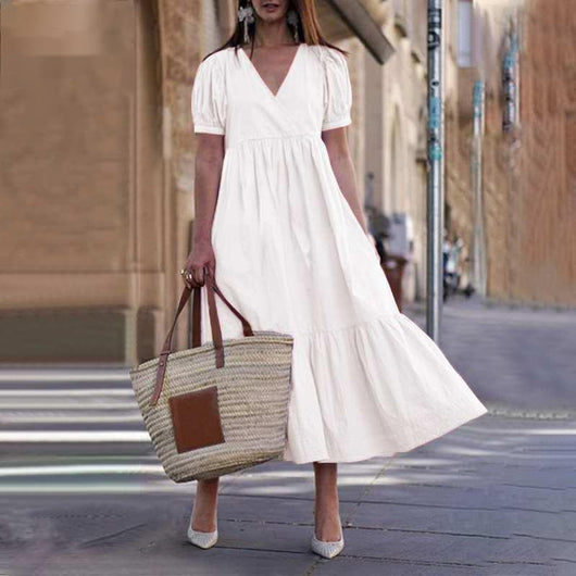 Vestido Casual Elegante de Escote V y Falda A-line para Mujer - Image 11