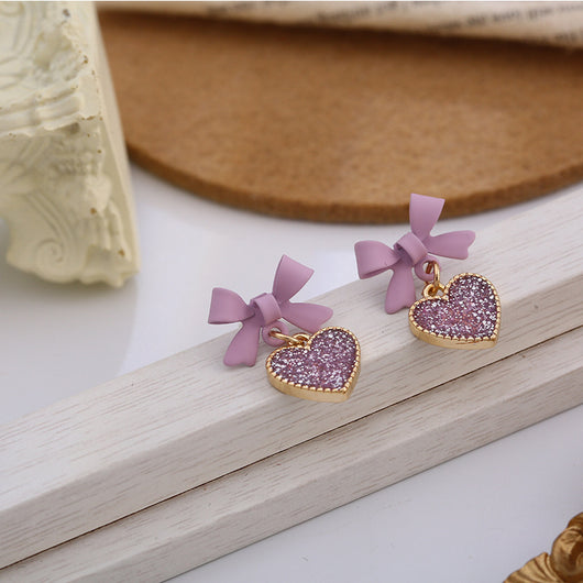 Aretes Clip Corazón con Lentejuelas Morado Estilo Coreano - Image 7