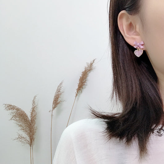 Aretes Clip Corazón con Lentejuelas Morado Estilo Coreano - Image 5