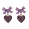 Aretes Clip Corazón con Lentejuelas Morado Estilo Coreano