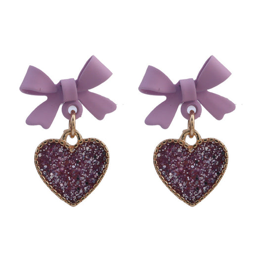 Aretes Clip Corazón con Lentejuelas Morado Estilo Coreano - Image 4