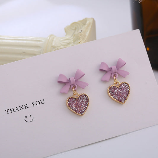 Aretes Clip Corazón con Lentejuelas Morado Estilo Coreano - Image 2