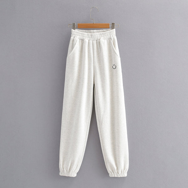 Pantalones Harem con Cintura Elástica y Carita Bordada