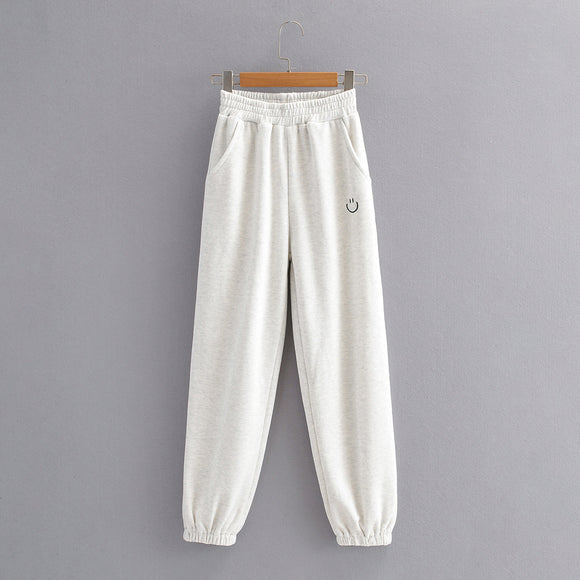 Pantalones Harem con Cintura Elástica y Carita Bordada
