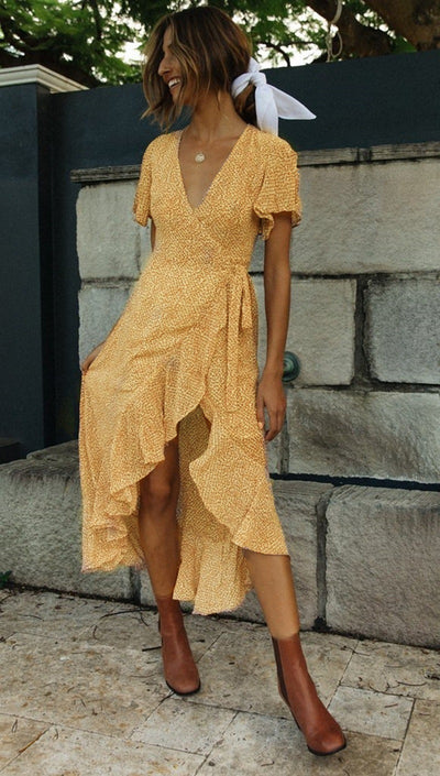 Vestido de Encaje Floral Escote V Manga Corta - Estilo Europeo Verano - Image 10