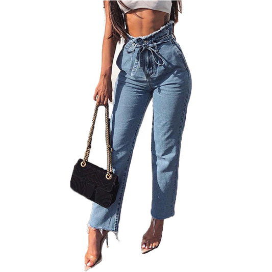 Jeans Cintura Alta Flor de Loto con Encaje y Detalle Deshilachado - Image 2