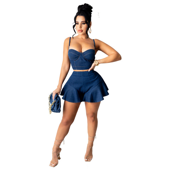 Top Corto Denim con Tirantes Ajustables y Cintura Alta