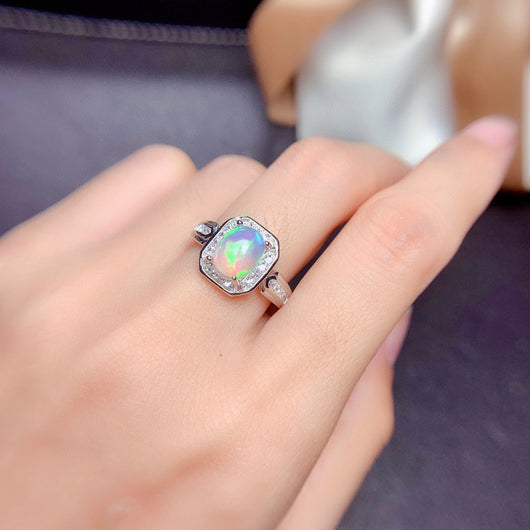 Anillo de Ópalo Multicolor Lujo Ligero para Mujer