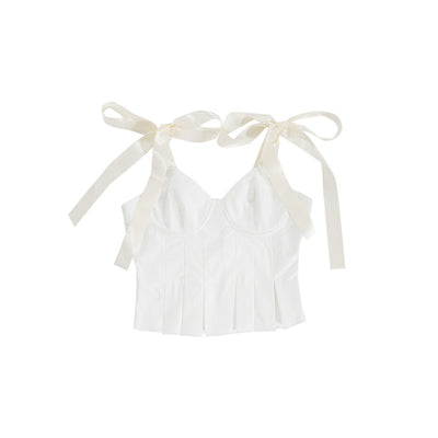 Chaleco Blanco Ajustado con Escote V y Tirantes Fruncidos - Image 3