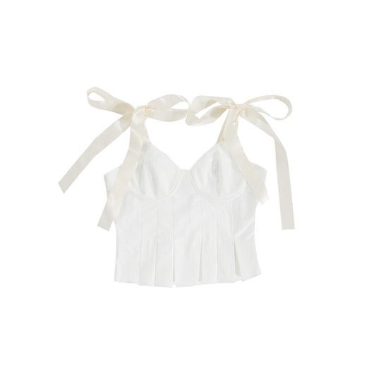 Chaleco Blanco Ajustado con Escote V y Tirantes Fruncidos - Image 3