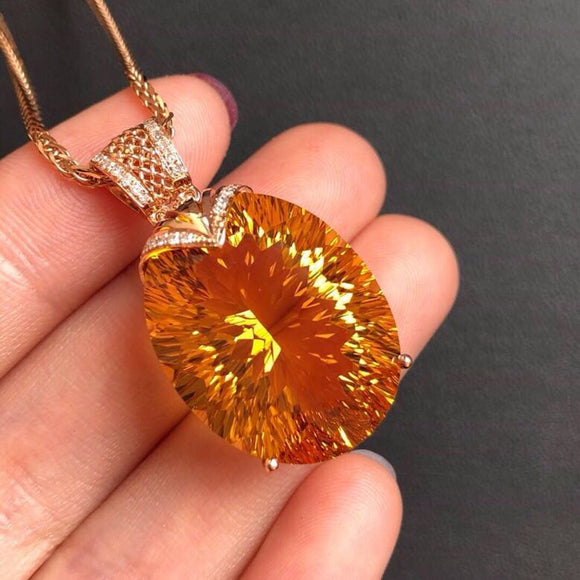 Colgante de Citrino con Cristales Grandes, Plata 925 Chapada en Oro