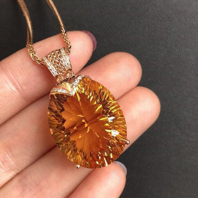 Colgante de Citrino con Cristales Grandes, Plata 925 Chapada en Oro