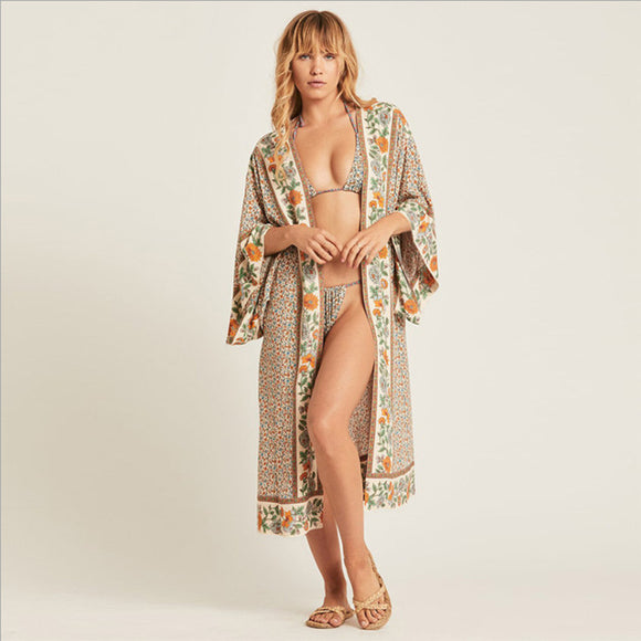 Cardigan Protector Solar con Cinturón - Falda Playa Versátil