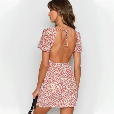 Vestido Corto Floral de Cintura Alta y Manga Corta - Image 9