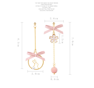 Aretes Asimétricos Sakura Conejo - Diseño Estudiante Minimalista - Image 3
