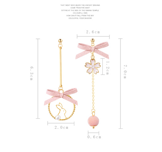 Aretes Asimétricos Sakura Conejo - Diseño Estudiante Minimalista - Image 3