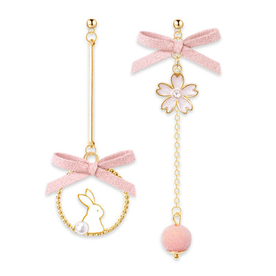 Aretes Asimétricos Sakura Conejo - Diseño Estudiante Minimalista