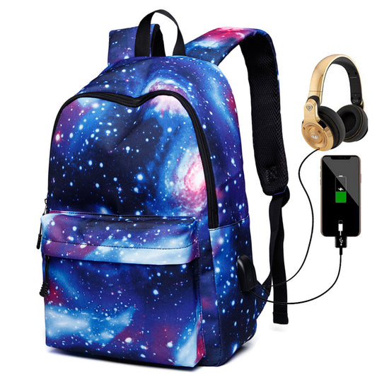 Mochila Escolar Unisex Cielo Estrellado con Carga USB