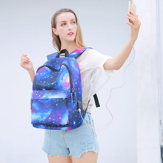 Mochila Escolar Unisex Cielo Estrellado con Carga USB - Image 4