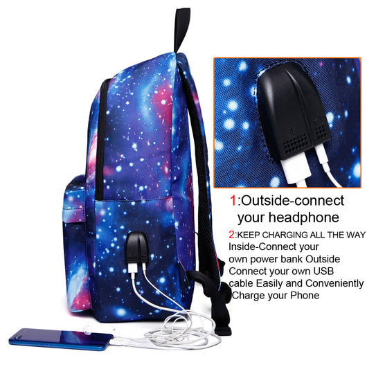 Mochila Escolar Unisex Cielo Estrellado con Carga USB - Image 5