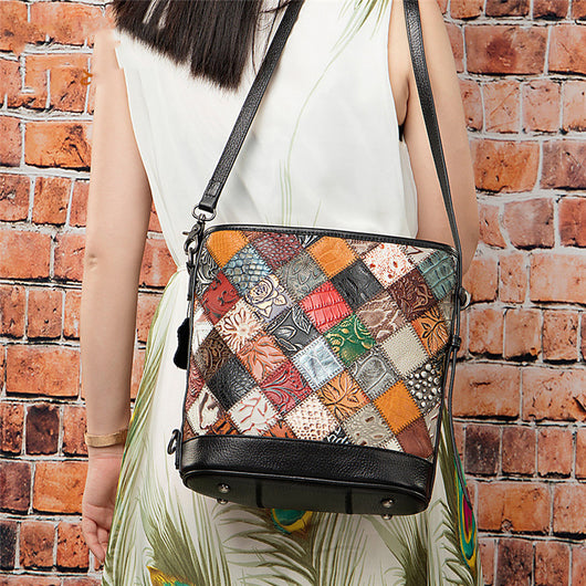 Bolso Mensajero de Cuero para Mujer con Costuras de Color - Image 9