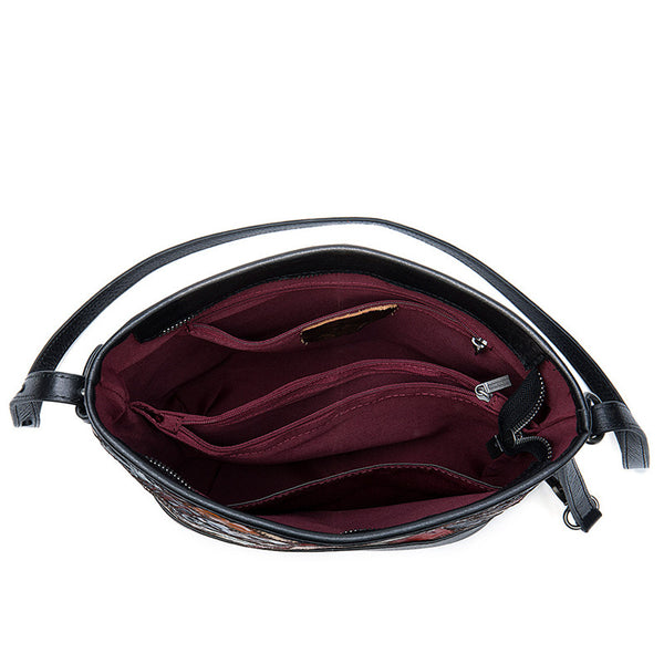 Bolso Mensajero de Cuero para Mujer con Costuras de Color