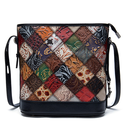 Bolso Mensajero de Cuero para Mujer con Costuras de Color - Image 3