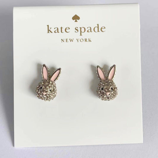 Aretes de Conejo Plateados con Diamantes Completos - Diseño Versátil