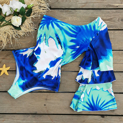 Traje de Baño Enterizo con Hombro Descubierto, Manga Larga y Cintura Alta Tie-Dye - Image 4