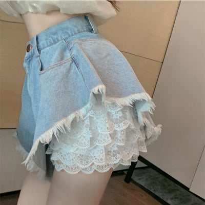 Shorts Denim Encaje Cintura Alta Dos Piezas para Mujer - Image 2
