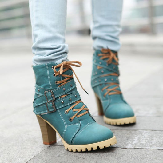 Botas Punk Retro para Mujer con Tacón Grueso y Hebillas - Image 7