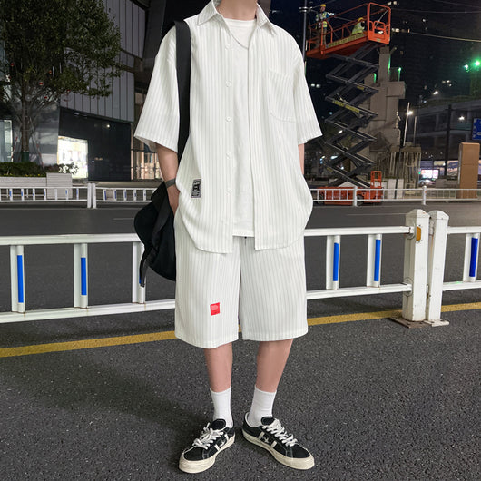 Conjunto Dos Piezas: Camisa Rayada Manga Corta y Shorts Rectos Holgados - Image 6