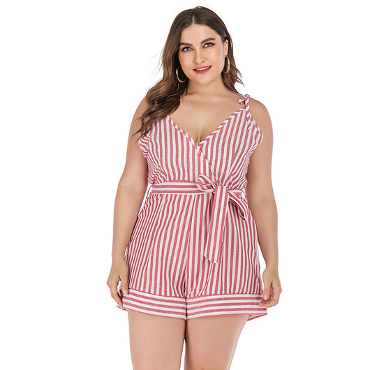 Jumpsuit Estampado Rojo y Blanco con Tirantes para Mujer - Image 3