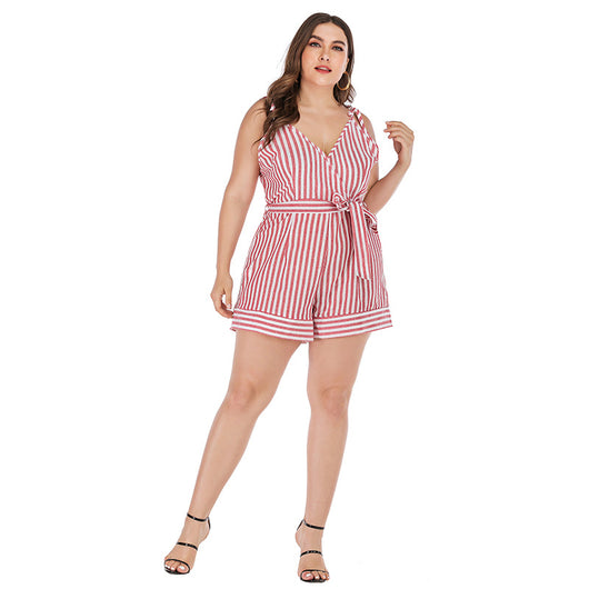 Jumpsuit Estampado Rojo y Blanco con Tirantes para Mujer - Image 5