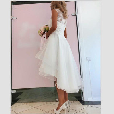 Vestido de Novia Corto Adelante Largo Atrás con Encaje Elegante - Image 7