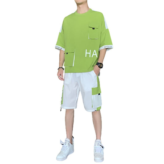 Conjunto Casual Coreano para Hombre - Camiseta y Shorts Estilo Japonés