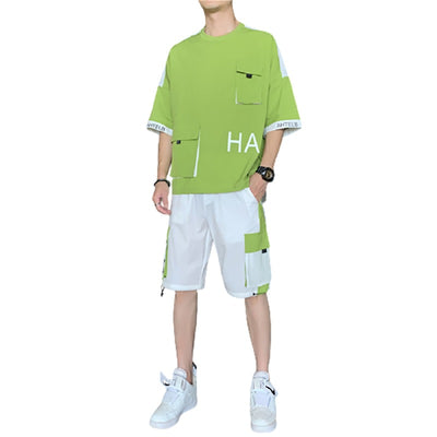 Conjunto Casual Coreano para Hombre - Camiseta y Shorts Estilo Japonés